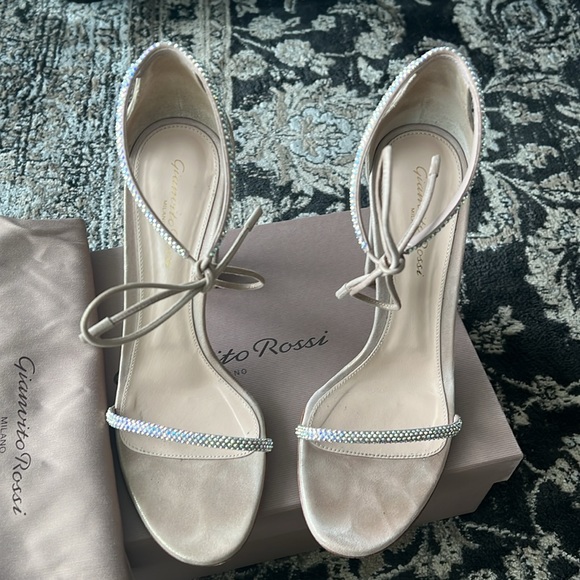 Gianvito Rossi sz 39 (9) Camoscio Oil Rosa heeled front tie sandals w/ sparkles - Picture 3 of 7